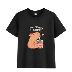 Capybara Kids Summer Cartoon Print 100% Cotton Short Sleeve Crewneck Casual Girls' Fashion Tee - 100 (8)