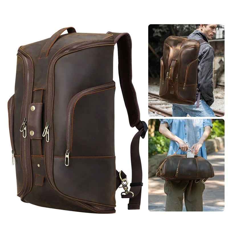 Luufan 남성용 다기능 정품 가죽 여행 가방, 3 가지 사용 여행 배낭, 남성 노트북 백팩, 큰 남성 여행 핸드백