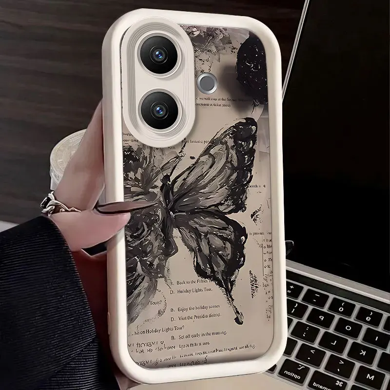 Flexible Silicone Shockproof Case with Scrawl Butterfly Print Pattern