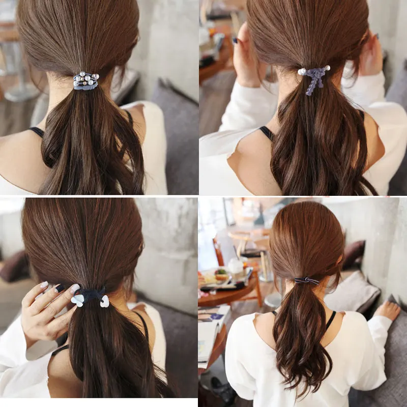 

New 24 Pieces Pearl Decoration High Elastic Hair Rope Headdress Rubber Band Hair Rope Women's Hair Simple Rubber Band 2023