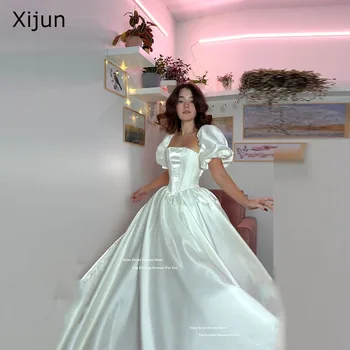 Xijun Modern White Evening Dresses Puff Sleeves A-Line Prom Dresses Long Formal Birthday Party Dresses Vestido 2026 Customized 1