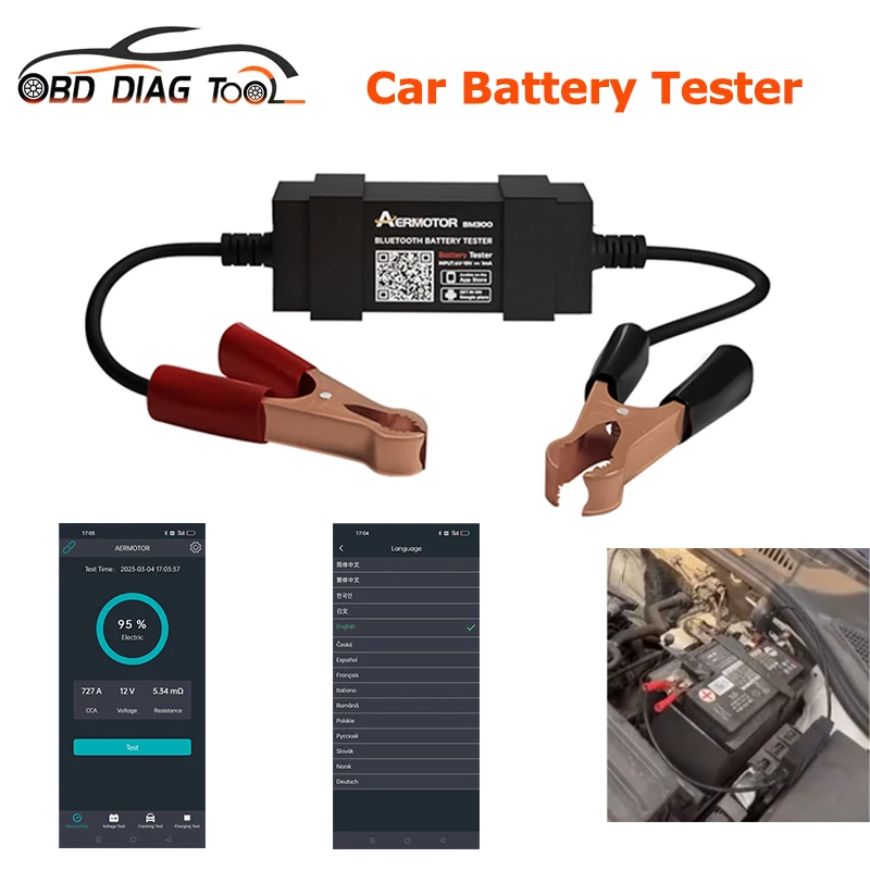 Original Aermotor BM300 Car Battery Tester 6-20V Monitor Bluetooth 4.0 Battery Assistant Auto Analyzer Tester for Android/IOS