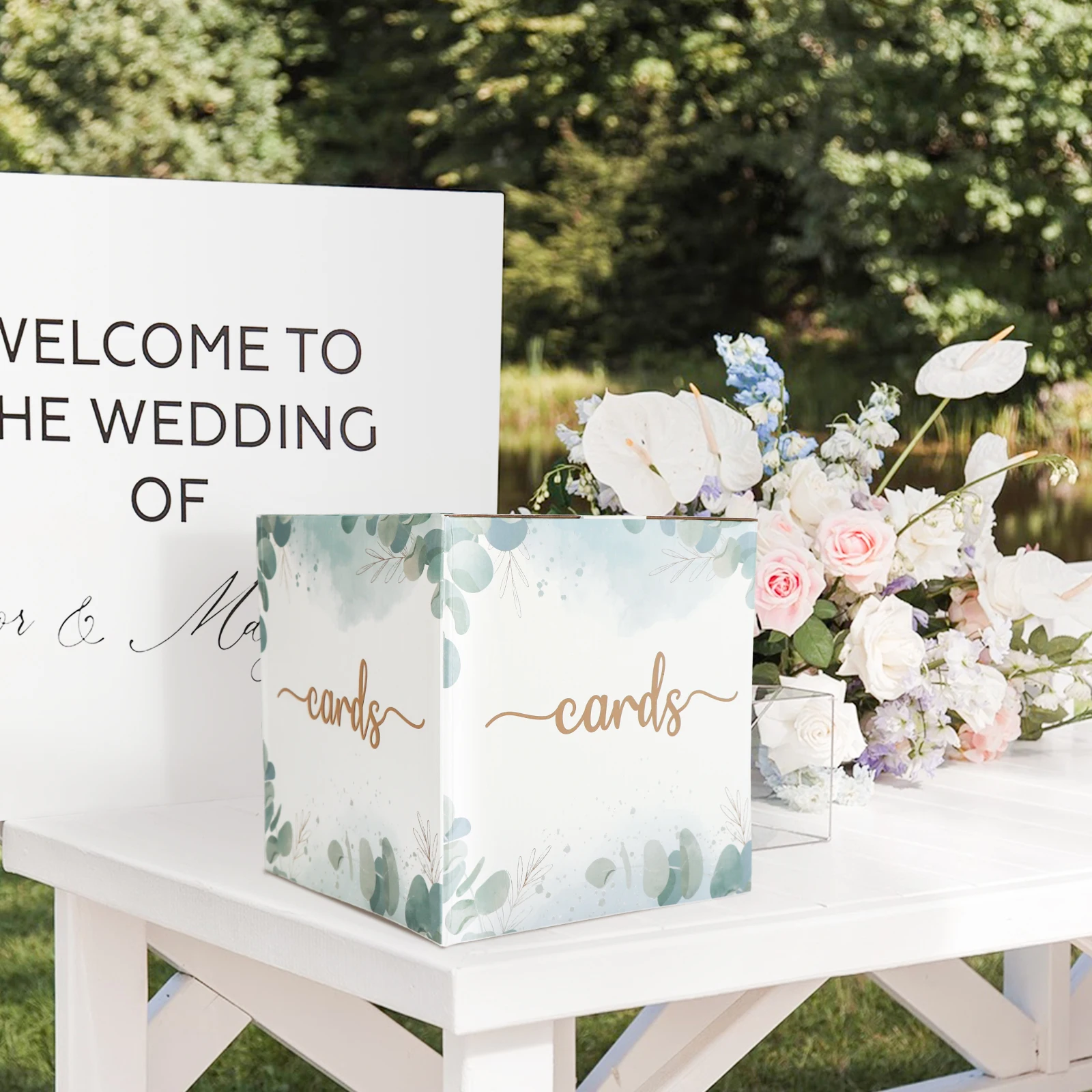Wedding card box paper eucalyptus novel style portable suitable for weddings event decorations etc storage of event money acrylic card box