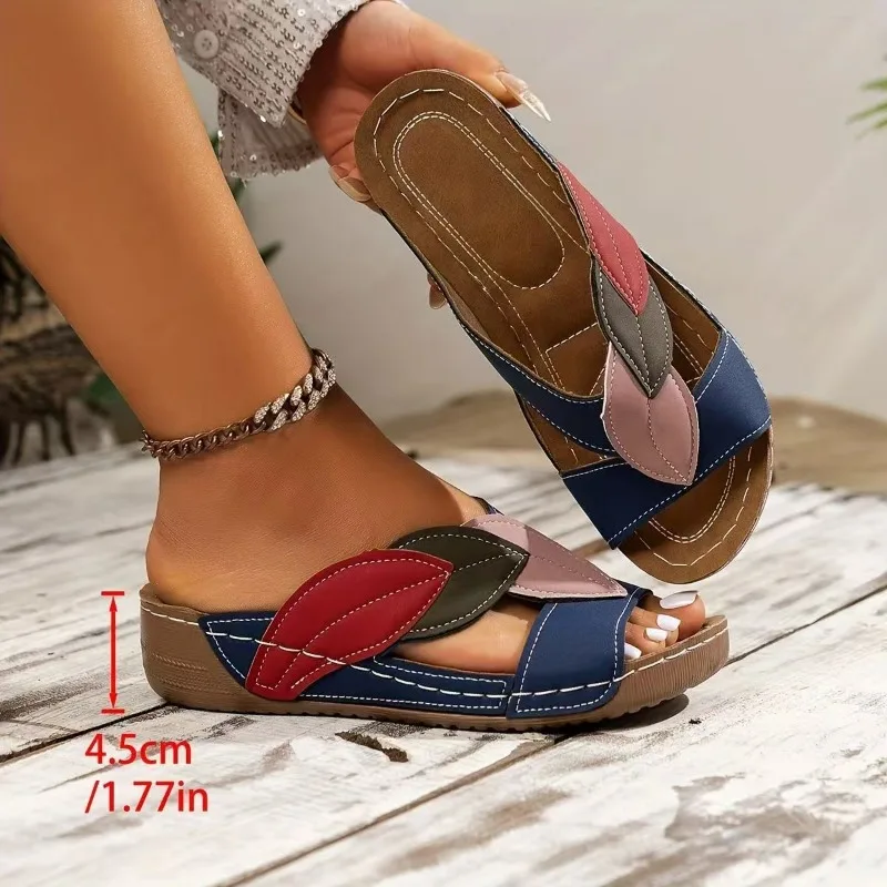 Leder-Sandalen mit Weicher Sohle für Damen im Sommer 2025, Leichte Bequeme Rutschfeste Flache Pantoffeln Sandalias De Mujer – Detail 7