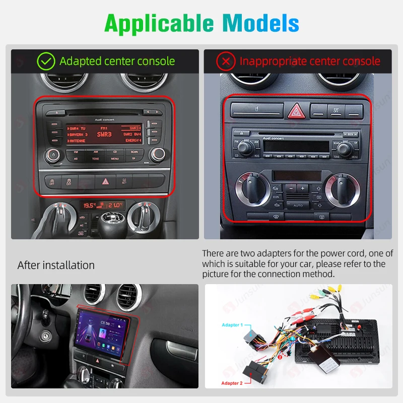 Radio de coche Junsun con CarPlay inalámbrico y Android Auto para Audi A3 8P 2003-2013, estéreo multimedia 2 DIN con ventilador de refrigeración integrado, navegación GPS, SWC, Bluetooth, FM, RDS, DSP, pantalla IPS, sistemas inteligentes para coche, 4G, WiFi, 8 núcleos 2