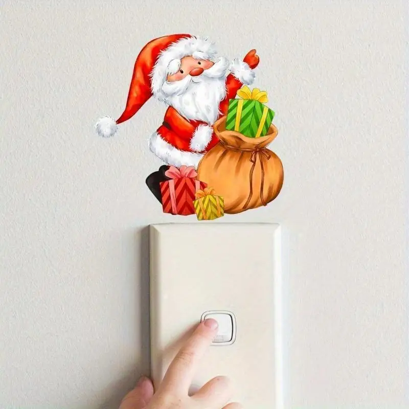 Cartoon Santa Claus Gift Balloon Glow In The Dark Sticker Switch Sticker Christmas Home Decoration Self-adhesive Wall Sticker