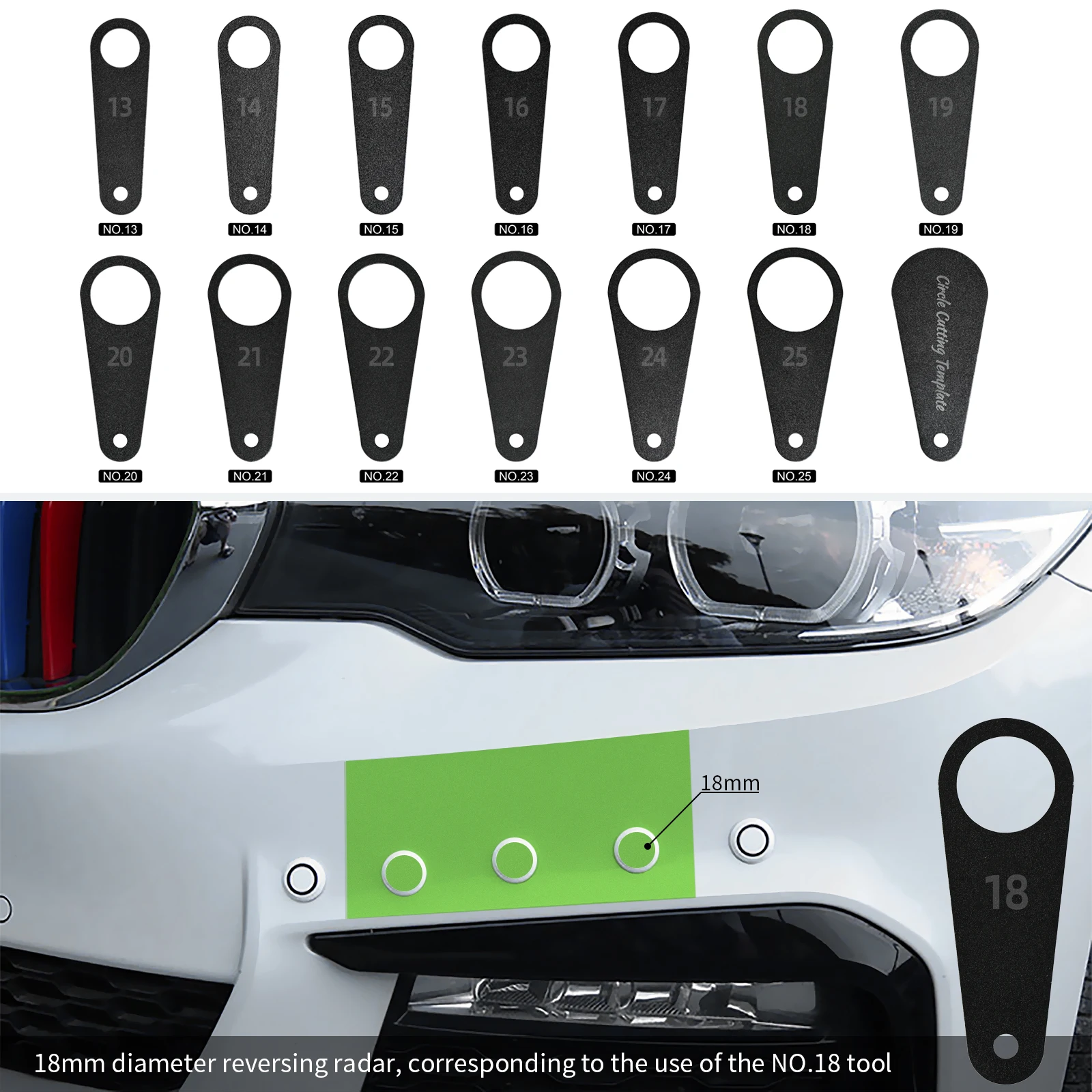 FOSHIO 13-25mm Car Parking Sensor Film Cutting Dies Vehicle Protection Tint Decals Circle Slitting Mold Styling Craft Aid Tool