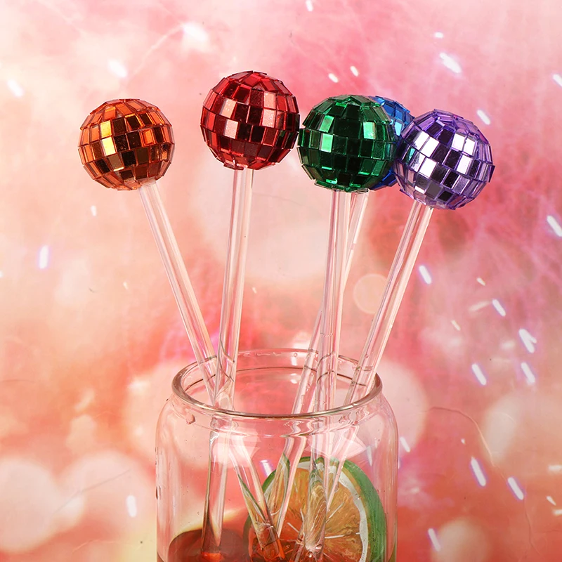 1Pcs Roeren Disco Ballen Cocktail Roerstaafjes Plastic Ronde Top