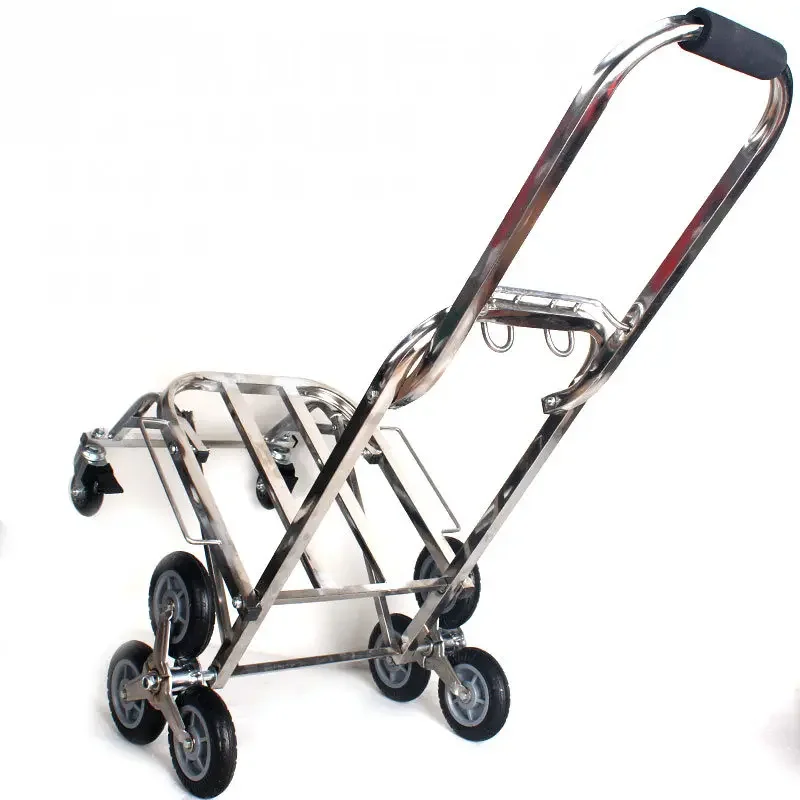 Stainless Steel Stair-Slimbing Luggage Cart, Folding Portable Hand Truck Dolly, Eight-Wheel Trolley