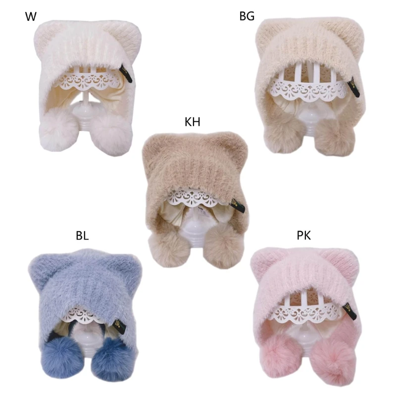 

Baby Hat Autumn and Winter Thickened Ear Protections Cap Super Cute Plush Beanies Cartoon Animal Ear Warmer with Pom Pom