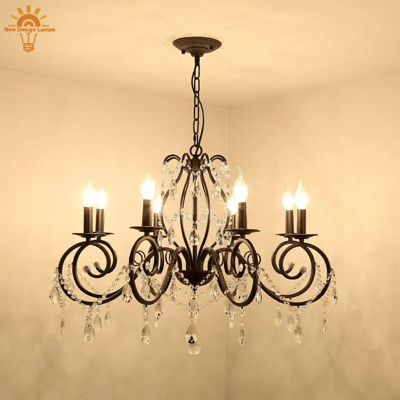 

Chandelier Black Crystal Chandelier 6 Light Elegant Chandelier Crystal Iron Ceiling Light Fixture for Bedroom Farmhouse