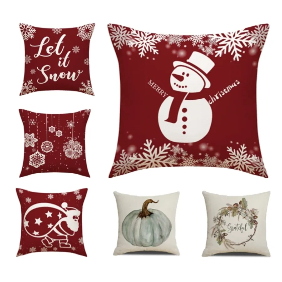

Christmas Cushion Snowman Geometric Linen Gift Sofa Home decor Snowflake Pillow Cover Father Christmas Holiday 45x45cm F227