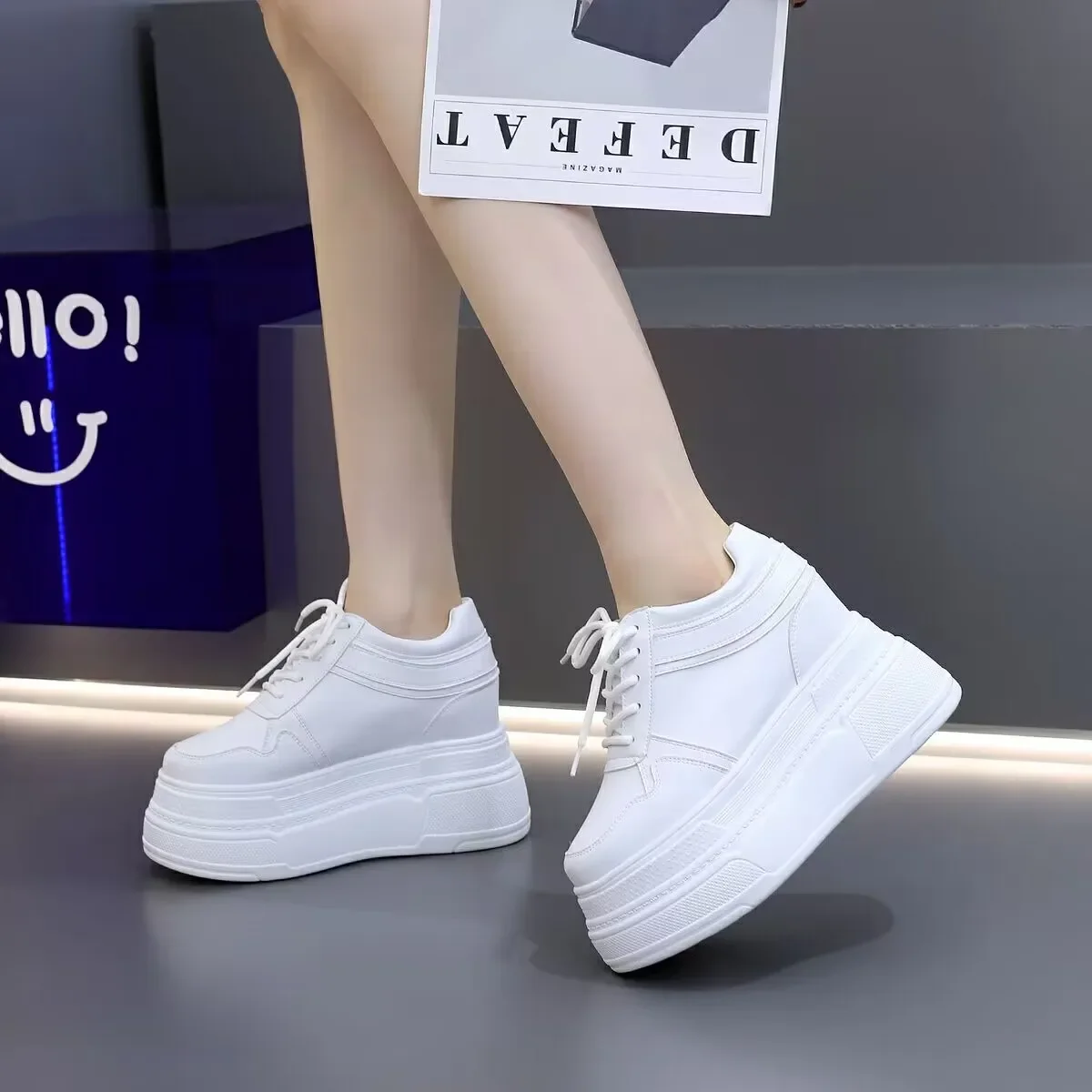 

High Platform Shoes Women Autumn Chunky Sneakers Designer Thick Sole Leather Sports Shoes Breathable Sneakers Woman zapatillas