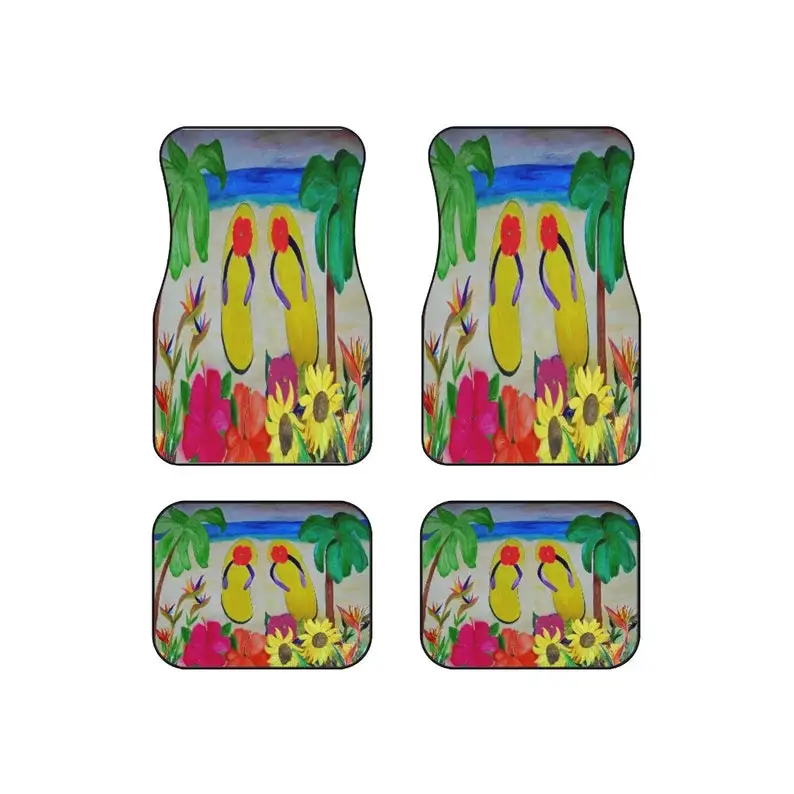 

Flip flops beach design coastal Car Mats (Set of 4). Beach flip flops car accessory. Car floor mat gifts.
