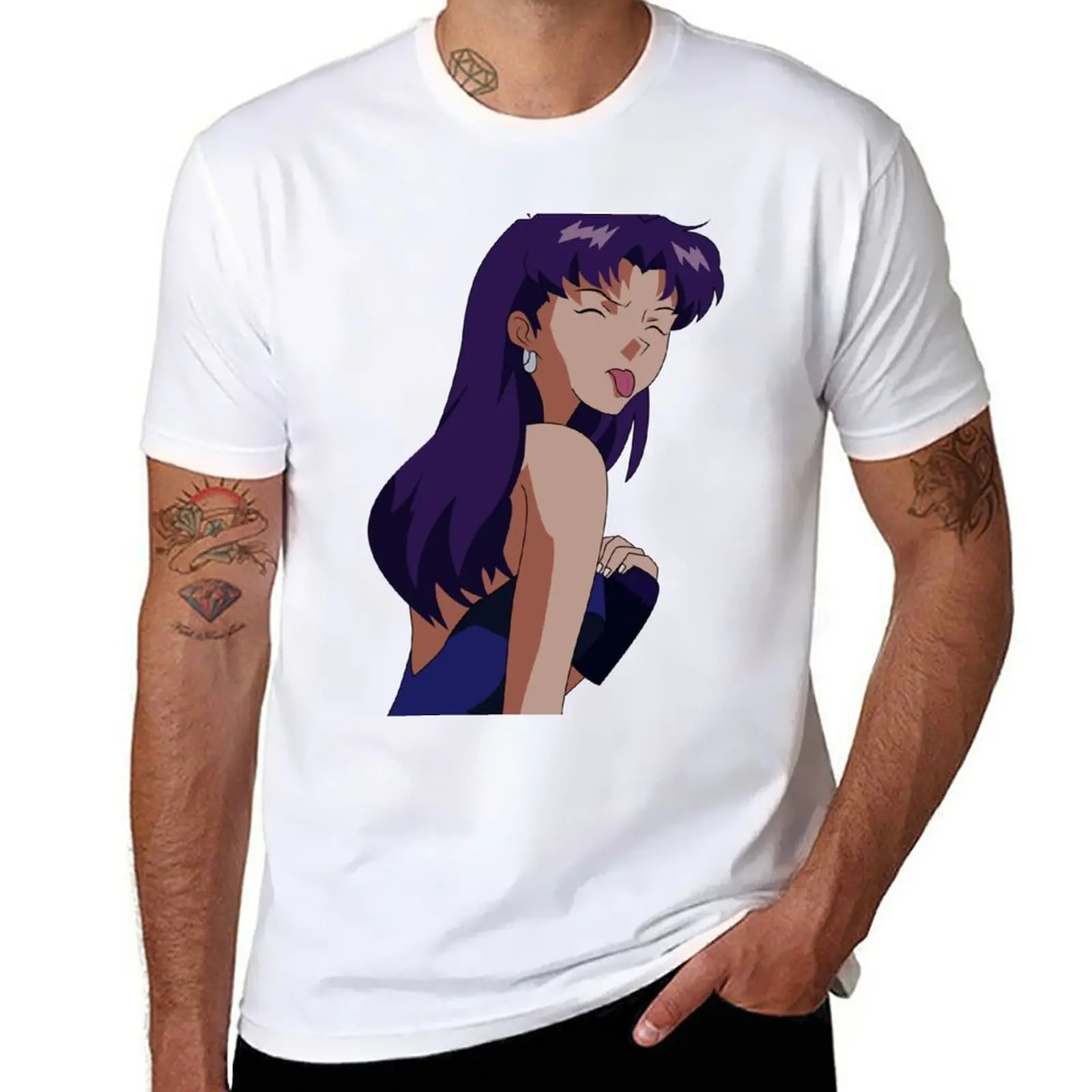 New Misato Sticking Out His Tongue T-Shirt Magliette Personalizzate Vestiti Estivi Camicie Per Gatti Frutta Del Telaio Magliette Da Uomo