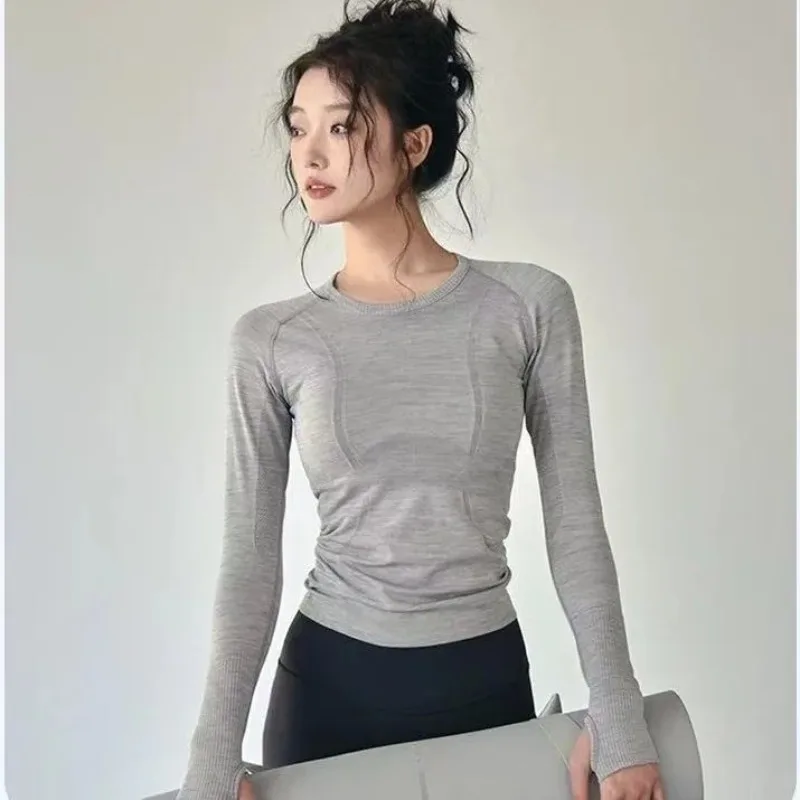 여성용 스포츠웨어 속건 긴팔 상의 슬림핏 러닝 요가 피트니스 통기성 심리스 원피스 스포츠웨어