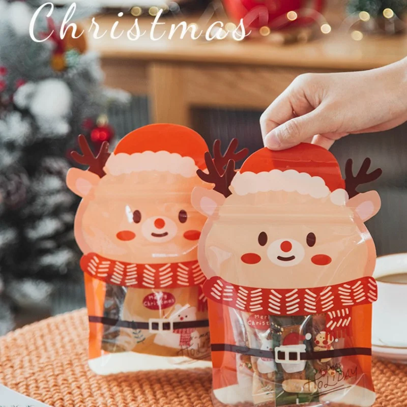 StoBag 50pcs Marry Christmas Candy Packaging Ziplock Bags Snack Tote Handle  Cute Small Kids Cartoon Plastic Sealed Food Storage