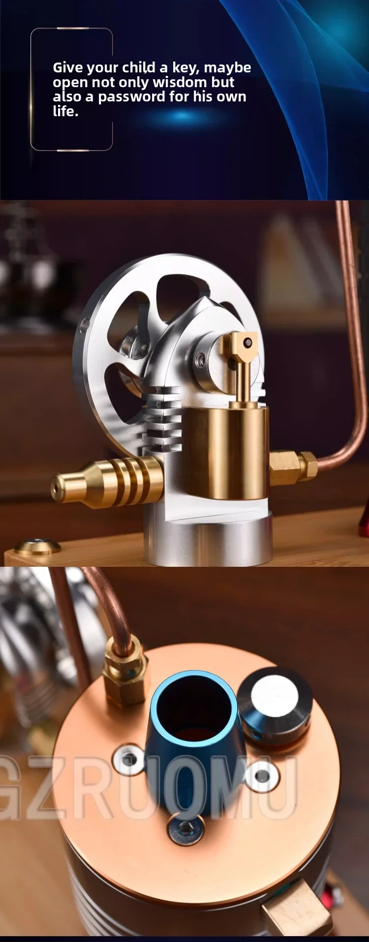 Startable Steam Engine Model Engine Retro with Heating Boiler Model, CNC Manufac