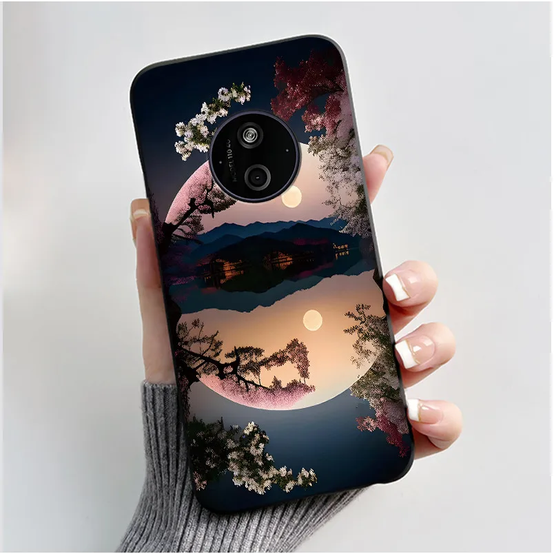 Aesthetic Shockproof Black Silicone Case with Sunset Pattern