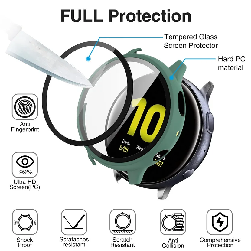 Фото Чехол из закаленного стекла для Samsung Galaxy Watch Active 2 44 мм 40 мм, чехол-бампер с полным покрытием, защитная крышка для экрана, аксессуары №5