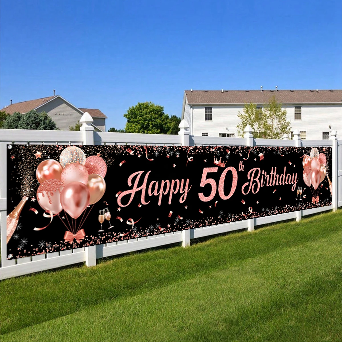 Extra Large Rose Gold 50th Birthday Banner – 300cm Fabulous 50 Party Decor For Indoor Outdoor Celebrations - View #9