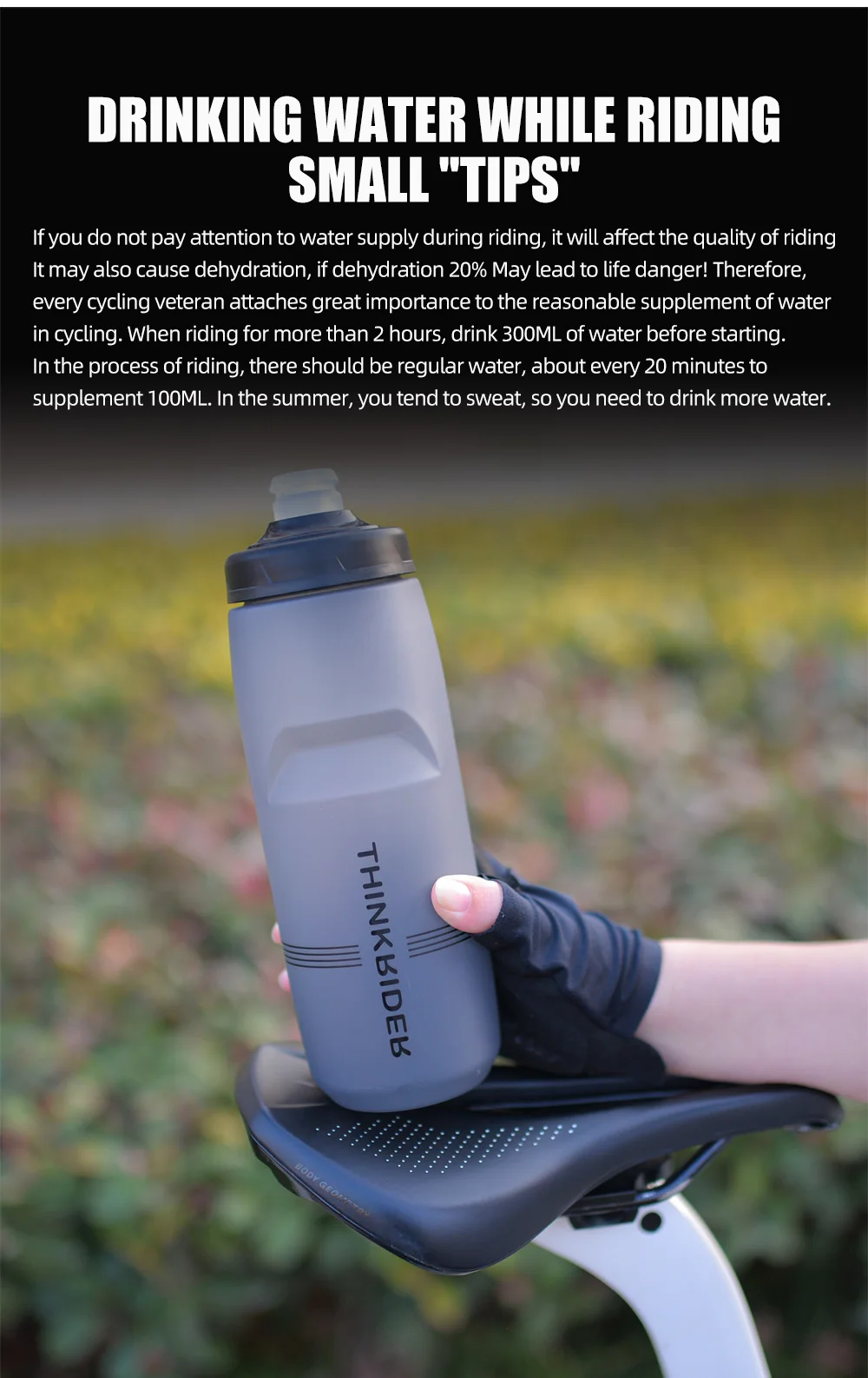 ThinkRider 620 ml/750 ml Fahrradflasche MTB Rennrad Wasserflasche Outdoor Sport Kunststoff Tragbare Große Kapazität Getränk Radfahren – Detail 2