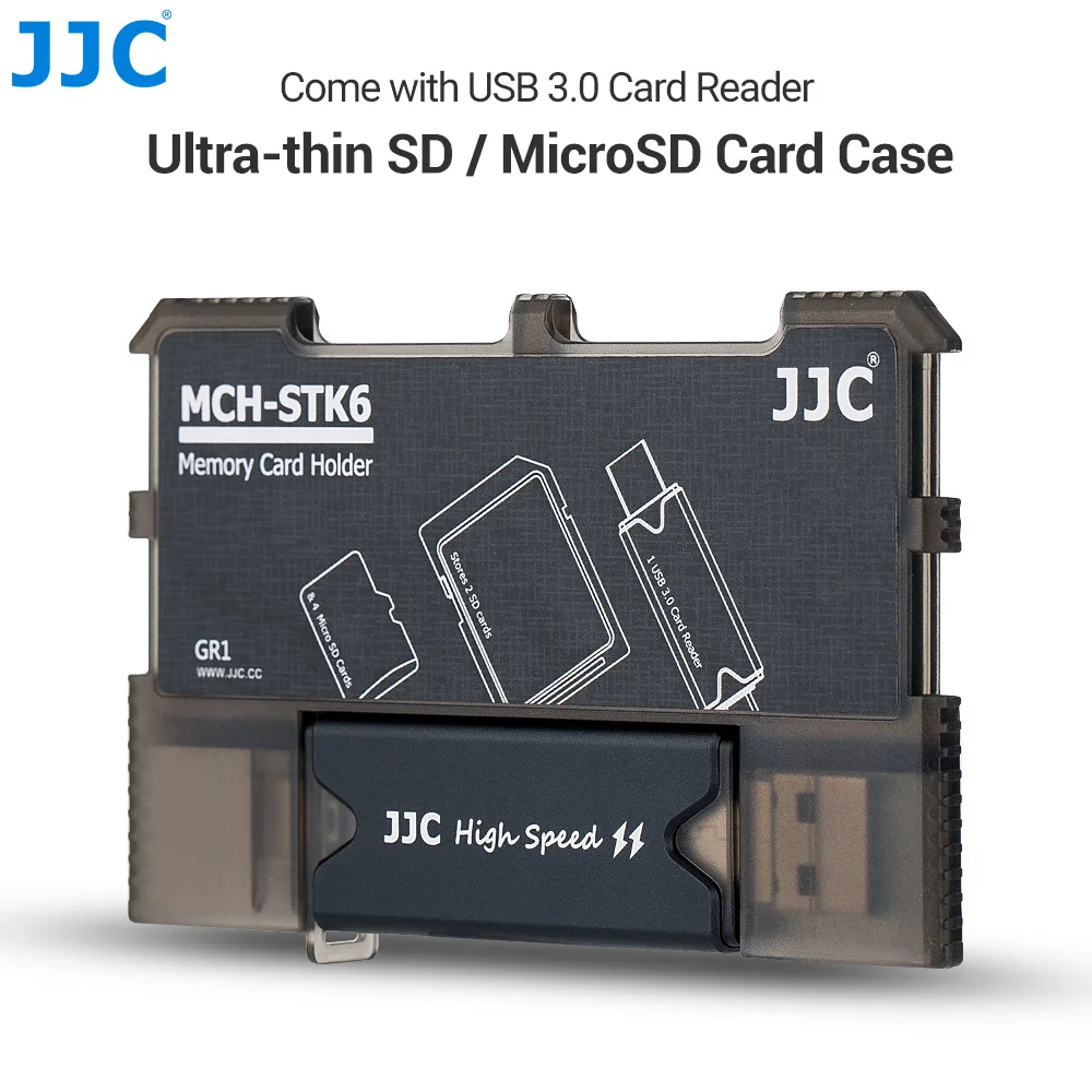 JJC 휴대용 마이크로 SD 카드 케이스 및 USB 3.0 카드 리더기, 낙하 방지 신용 카드 크기 메모리 카드홀더, 2 SD + 4 마이크로 SD/TF 카드