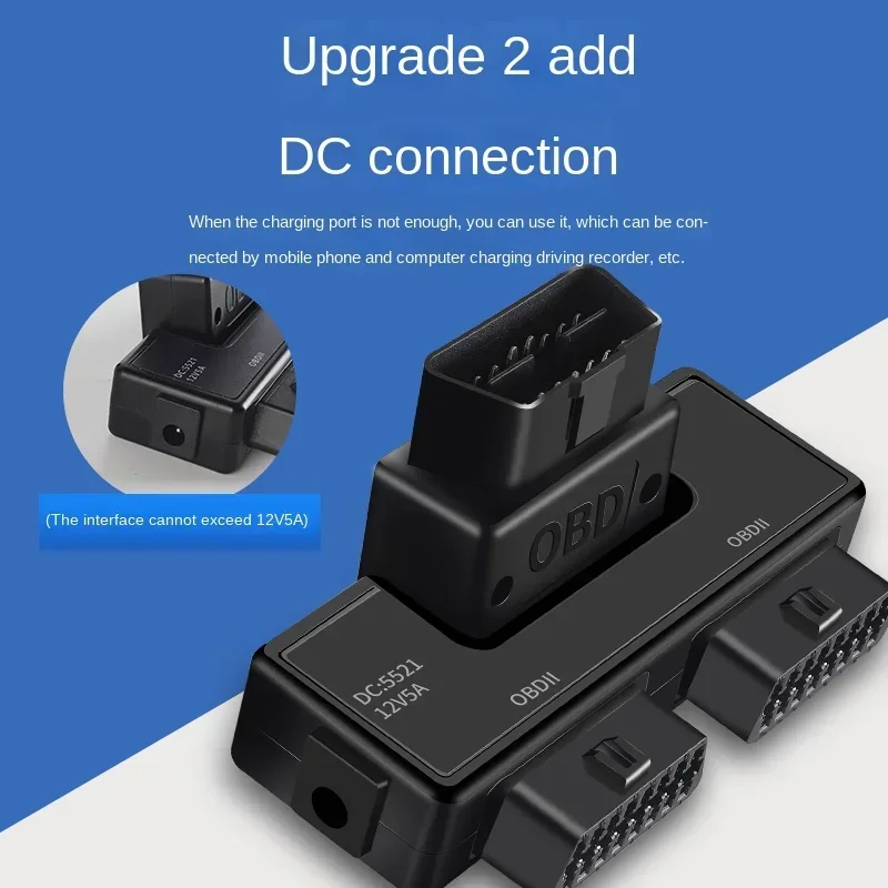 Universal 16-Pin OBD2 Splitter Expansion Cable with DC5521 Connector