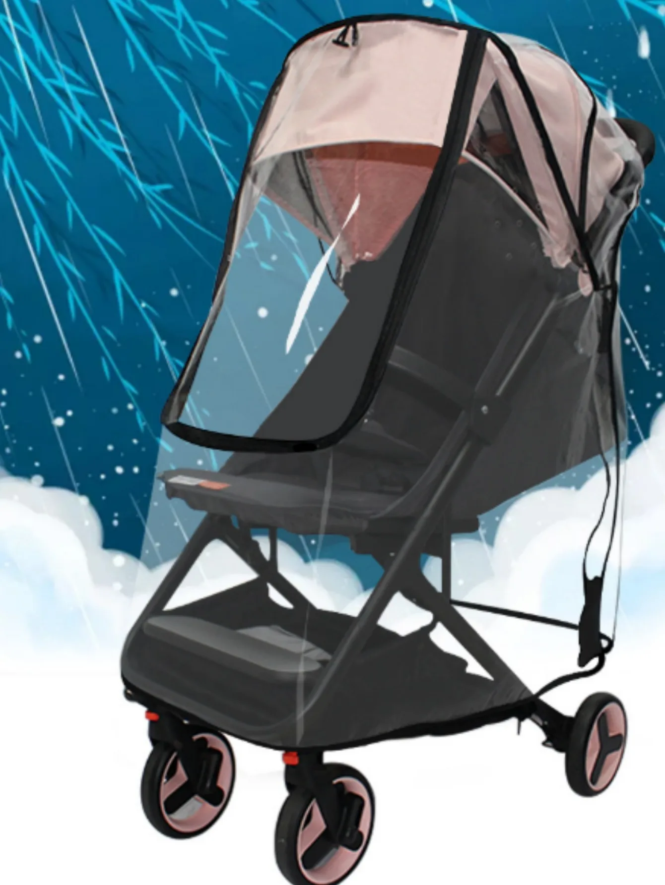 Universal baby stroller plastic rain cover and windproof rain cover, lightweight waterproof and weatherproof transparent umbrella, stroller accessories, stroller rain cover