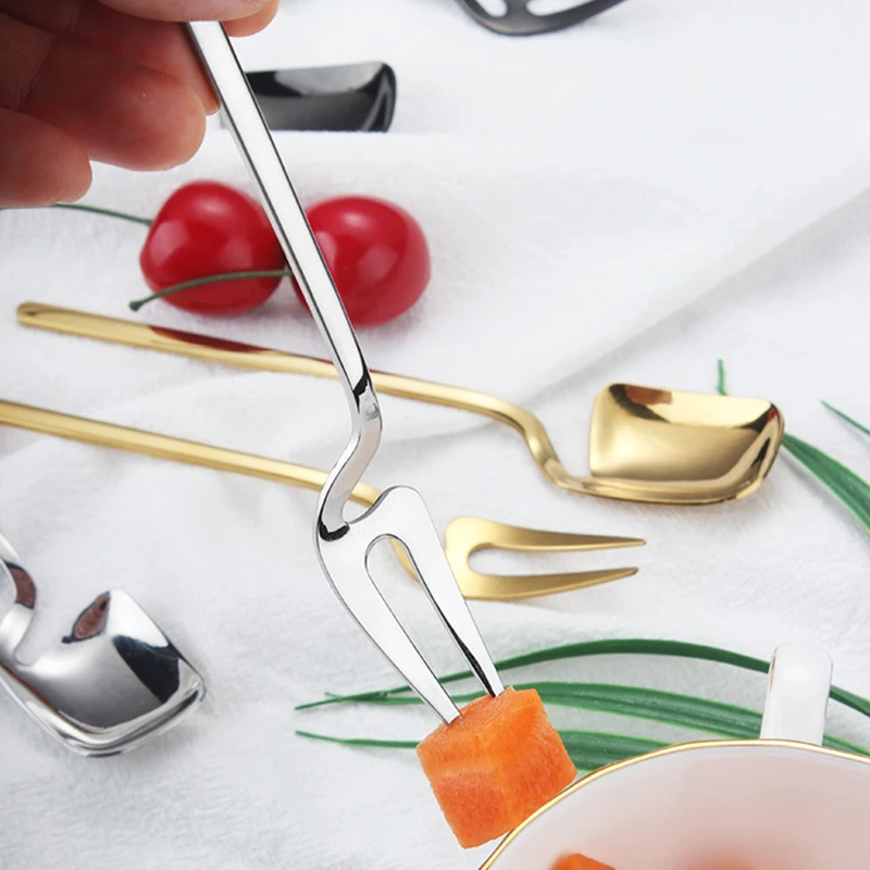 Fruit Fork Lovely Dessert Cake Mini Fork Salad Flatware Two-tine Fork Table Fork Cutlery Tableware Kitchen Accessories