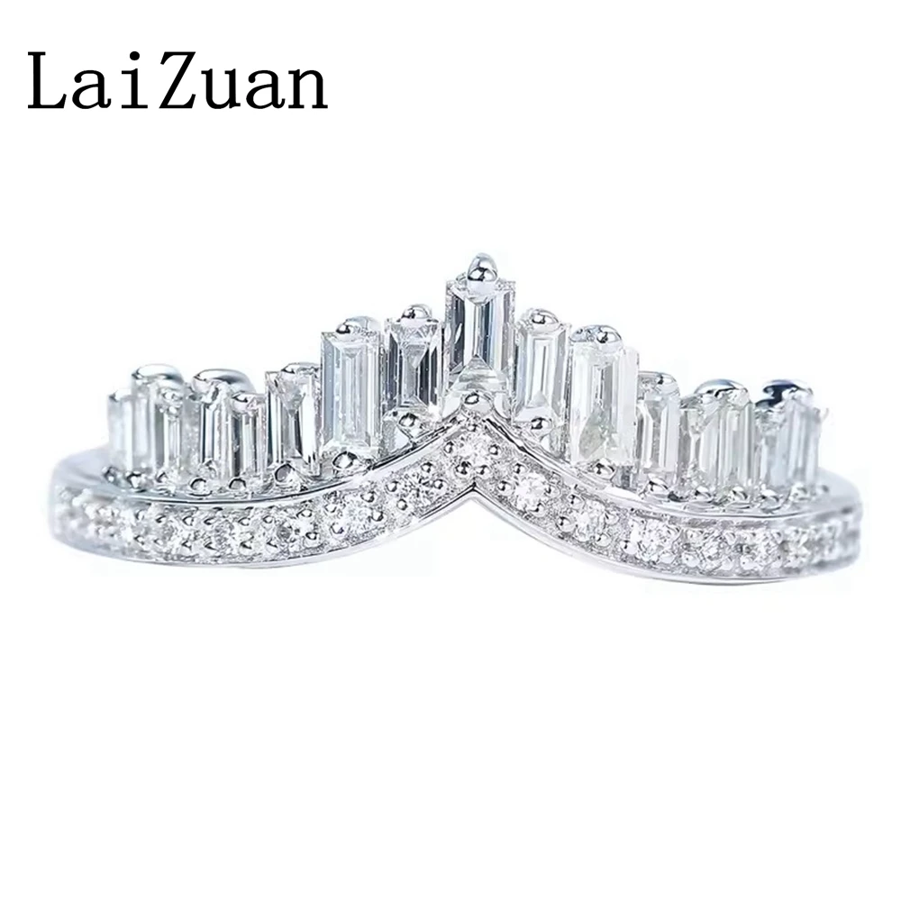 

LaiZuan Baguette Cut Diamond Solid 18k White Gold Ring For Women Simple Diamonds Band Genuine Unique Engagement