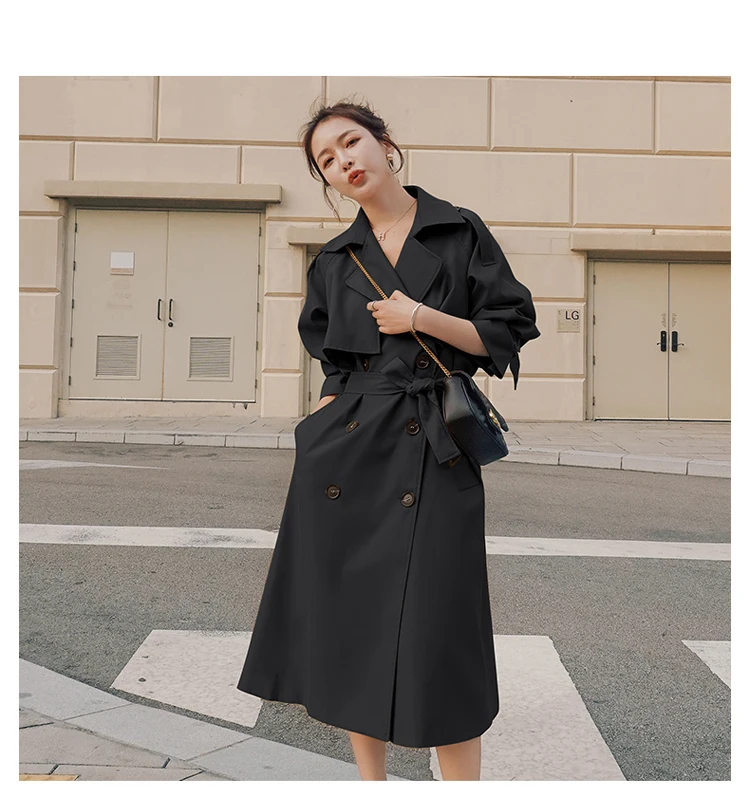 puffer coat with hood Brand New Spring Autumn Long Women Trench Coat Double Breasted Belted Storm Flaps Khaki Dress Loose Coat Lady Outerwear Fashion long puffa coat