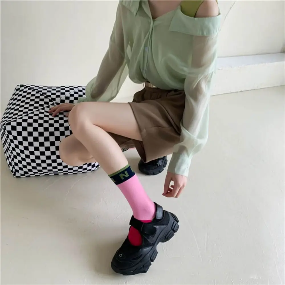 

Winter Casual Thick Alphabet Contrast Color Trendy For Women Korean Style Socks Women Wool Socks Cotton Middle Tube Hosiery