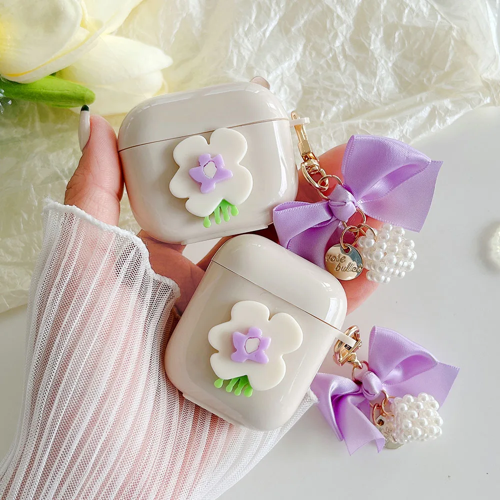 Cartoon Cute Flower Ornaments Cover for Apple Airpods 3 Pro 2 Earphone Cases with Bow knot