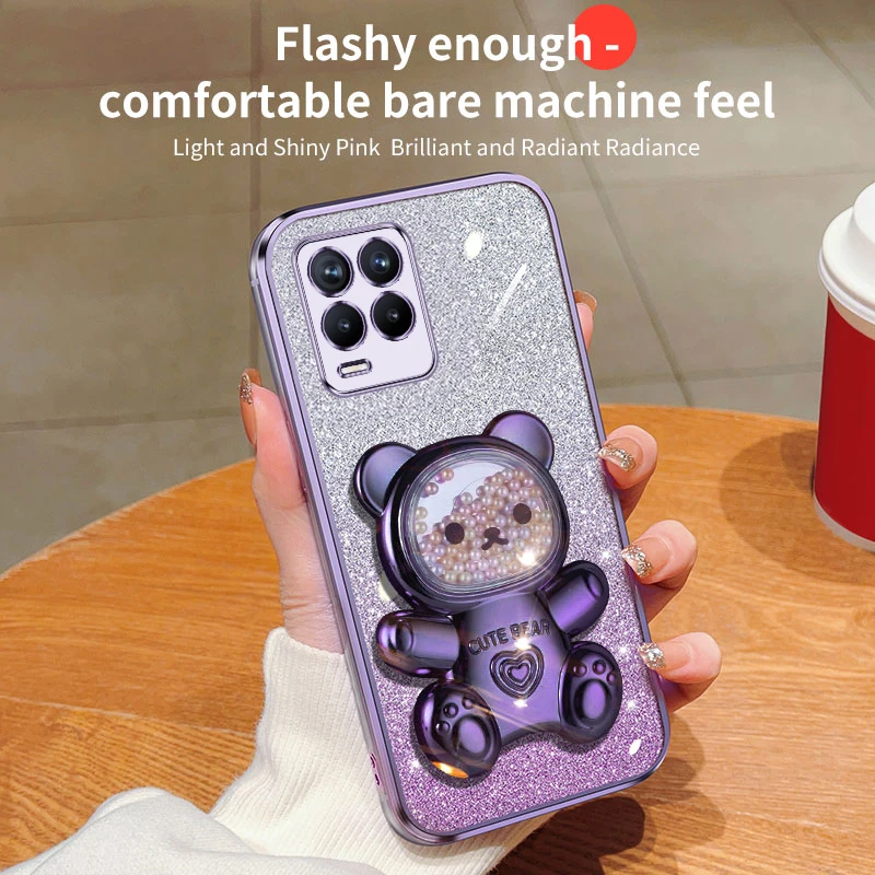 Realme8 9pro Quicksand Bear support à paillettes coque de téléphone pour Oppo Realme 8 11 Pro Plus 4G 5G 9i 7i 5i 6i 5s 5 9 8pro support_voghion.com