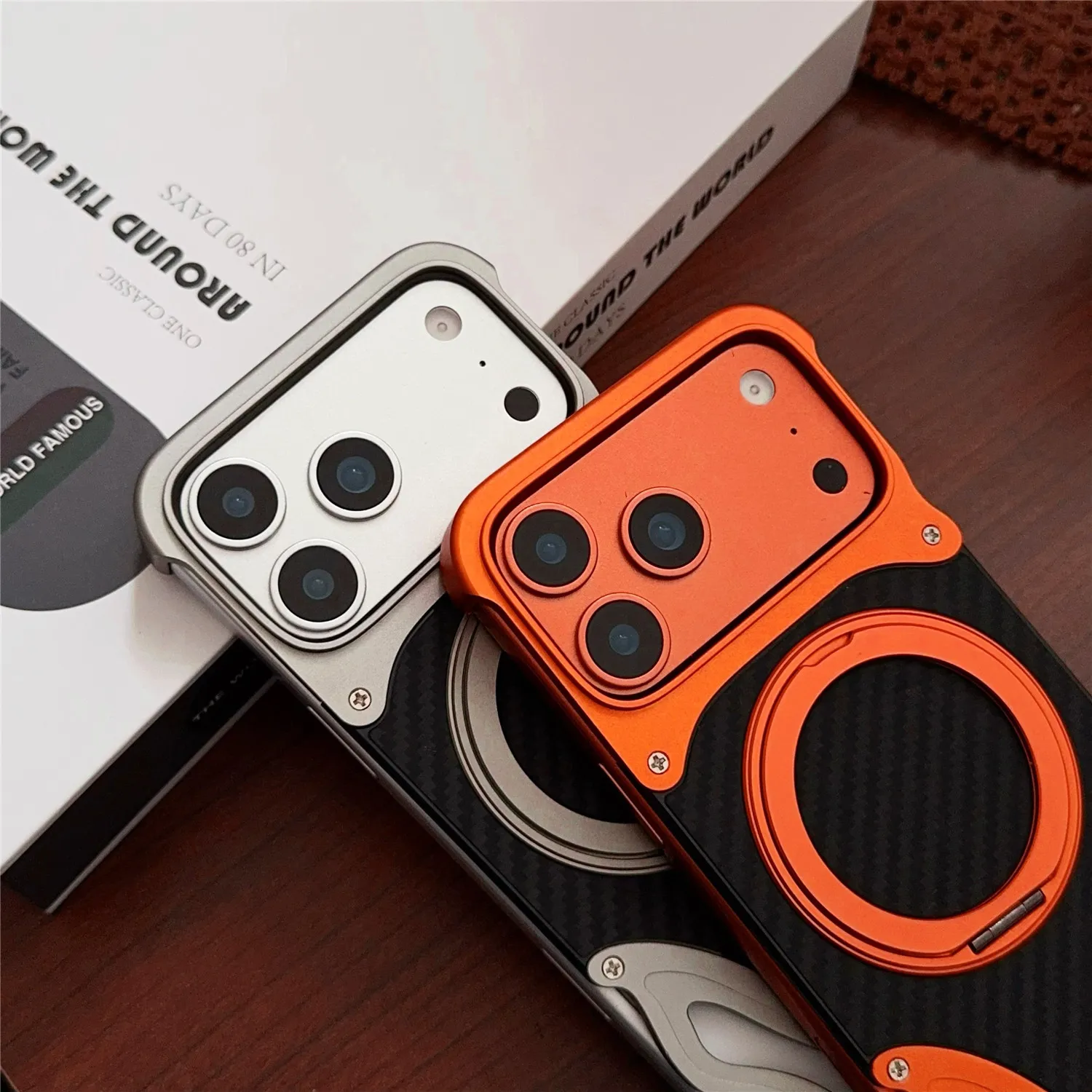 Premium Aluminum Shockproof Stand Cover with Magnetic Rotation Ring and Aramid Fiber
