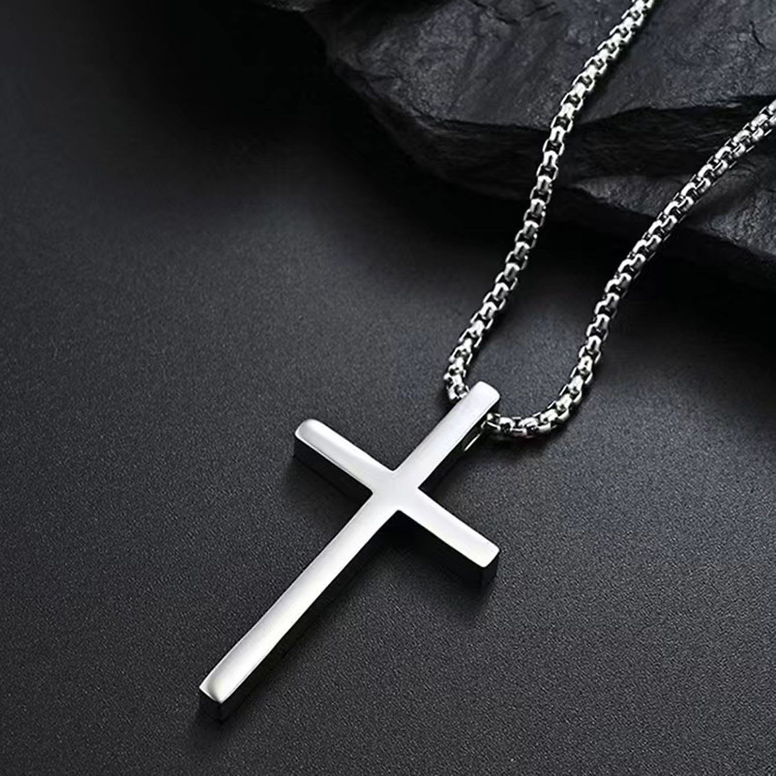 Vnox Cross Necklace for Men Women, Silver Color Plain Cross Pendant Collar with Stainless Steel Box Chain