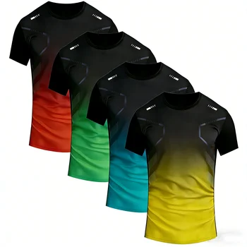 T-shirt da uomo per sport all'aperto, corsa, con stampa a gradiente, comoda, ad asciugatura rapida, a maniche corte, unisex.