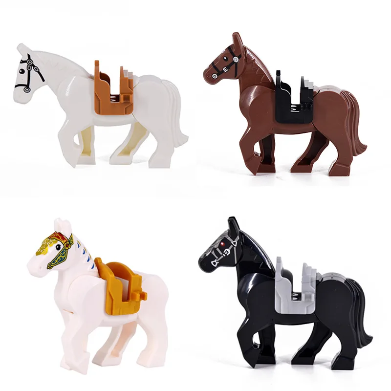 Blocos de construção de cavalo de guerra série medieval branco/preto/marrom cavalos batalha corcel diy tijolos brinquedos para crianças presentes de natal