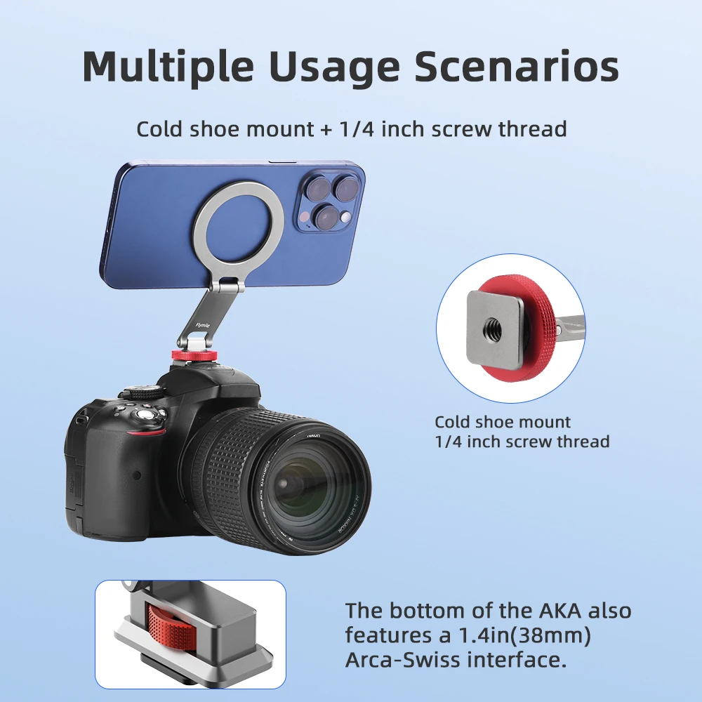 Flymile Magsafe Metal Magnetic Fixed Phone Holder Foldable Cold Shoe Tripod Adapter Teleprompter Stand iPhone 17 16 15 14 13