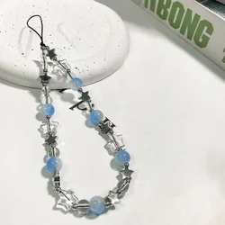 Stylish Cool Blue Star Phone and Bag Strap with Silver Beads - Anti - Loss Accessory - Plastic (Light blue)