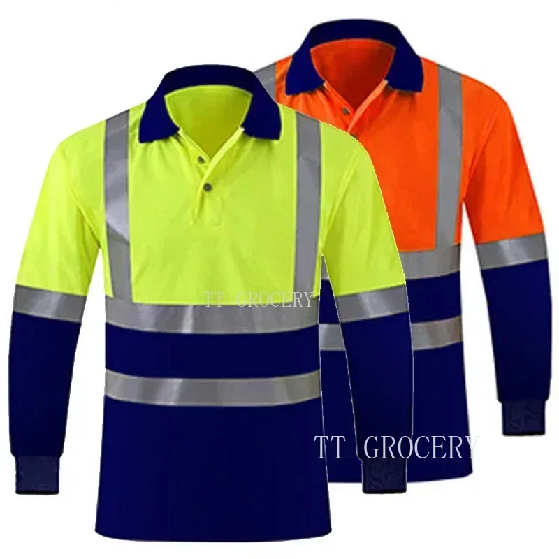 Work Polo Shirt Quick Dry Long Sleeve Reflective Hi Vis For Working