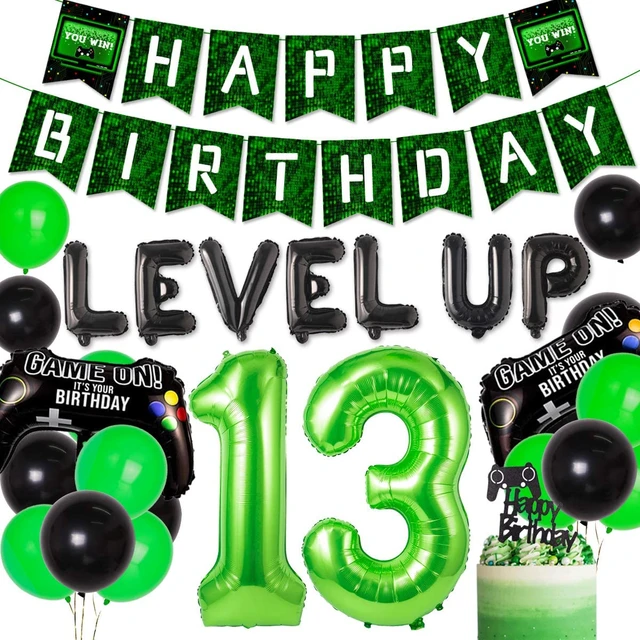  Decoraciones de fiesta de cumpleaños de   videojuegos, suministros de fiesta de cumpleaños, globo de papel de aluminio de nivel superior, pancarta de feliz cumpleaños