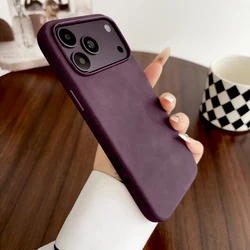 Luxury Faux Leather Full Protective Matte Smooth Hard Cover Case - iPhone 14 Pro Max (Wine Red)