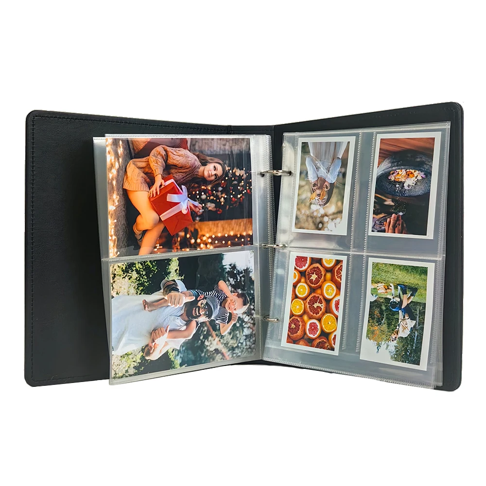 PLRBOK A5 Premium PU Leather 3-Ring Insert Photo Album - Matte Textured Binder Cover,Single-Sided Transparent PP Plastic Sleeves 6