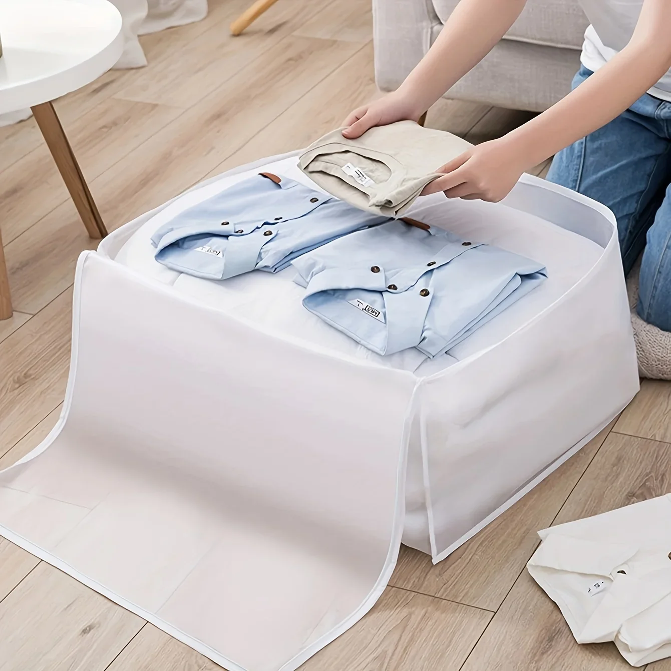 1pc-Large storage bag with lid, bedding storage container, comfort items, clothes, wardrobe, sturdy zipper 2