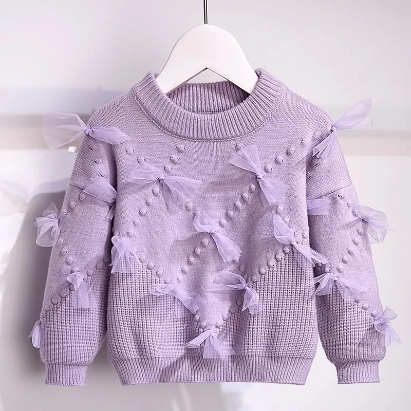 

2023 New Autumn Winter Fashion Thick Pullover Sweaters Girls Knit Lace Solid Color Sweaters Children Clothing Girls Sweater