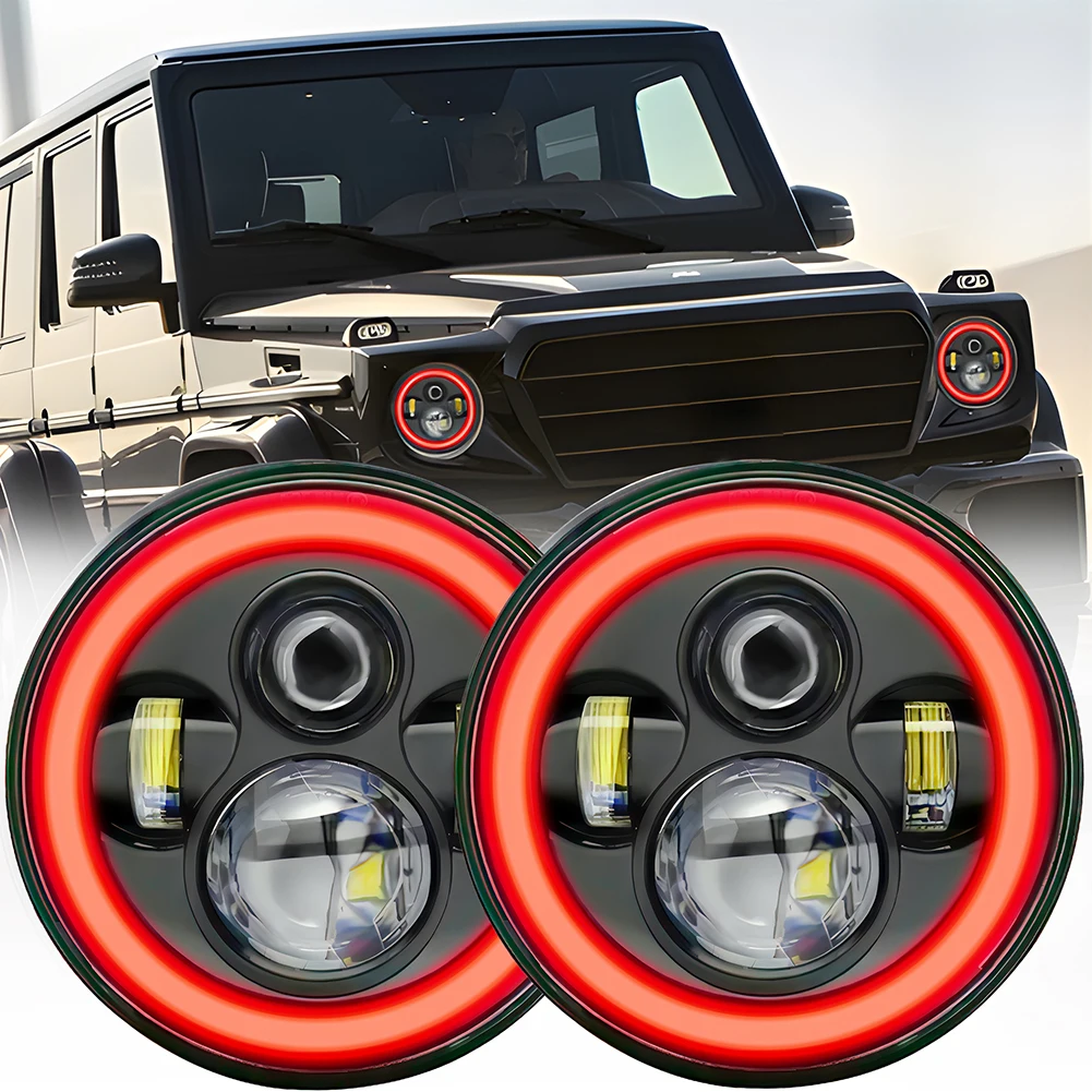

7 Inch Round LED Headlight With Ring Lighting 140W 14000LM High Brightness 3000K-6000K IP67 Sealed Headlamps With Adapter Cable