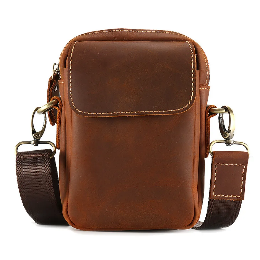 

Мужская сумка через плечо из натуральной кожи, модный многофункциональный Ретро-кошелек, спортивные поясные сумки для телефона 6,5 дюйма