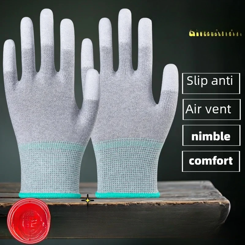 Work Gloves 10 Pairs ESD Safety with Coated Fingertips for Electronics Maintenance